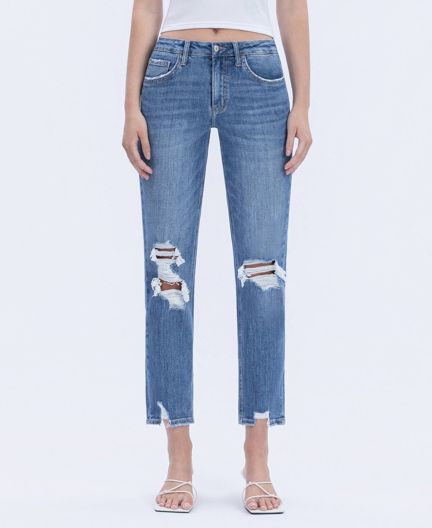High rise distressed boyfriend jeans