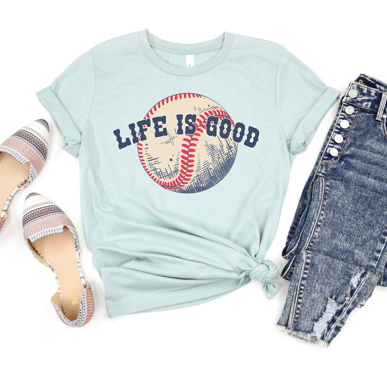 Life is Good Baseball Dusty Blue Tee