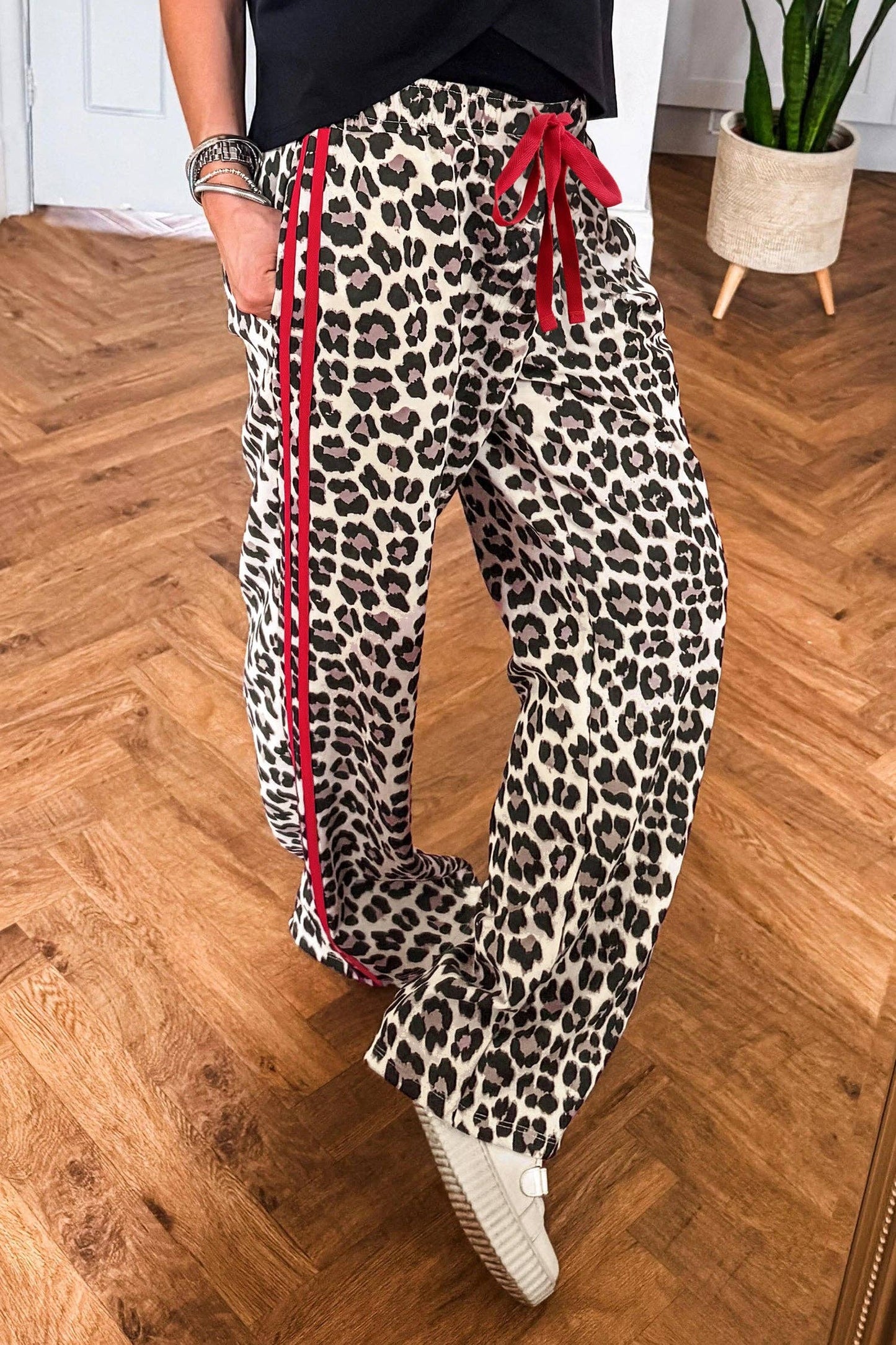 Side Stripe Leopard Wide leg Trousers