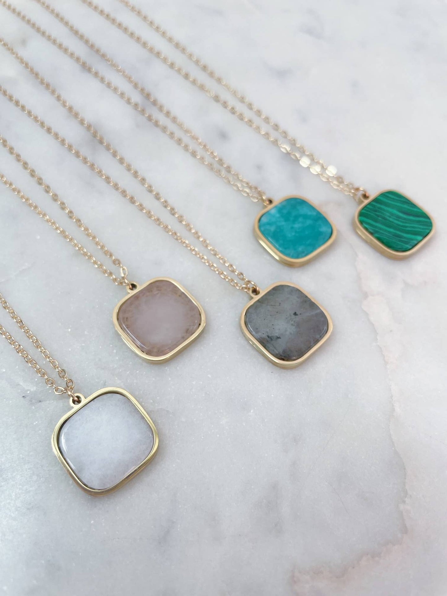 Turquoise and Gold Stone Pendant Necklace