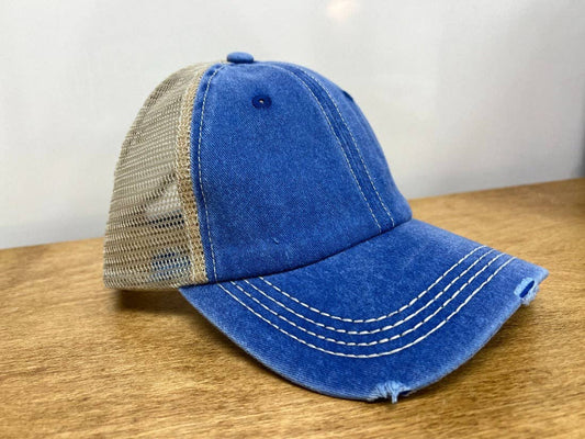 Blue Hat with Beige Mesh