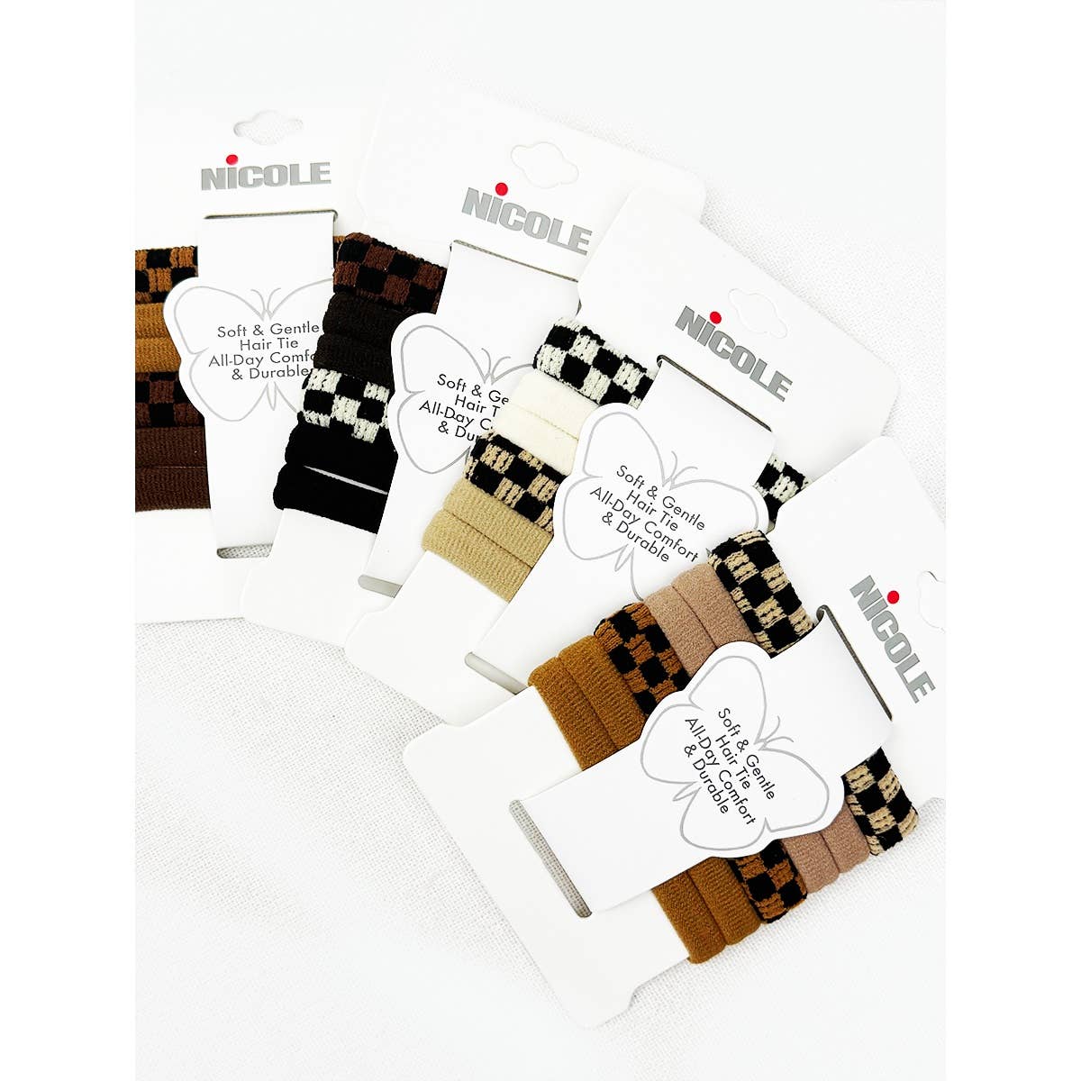 Checker Pattern Mixed Rolled Hair Tie Set