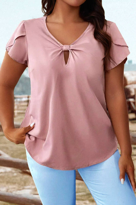 Plus Knot Keyhole Blouse