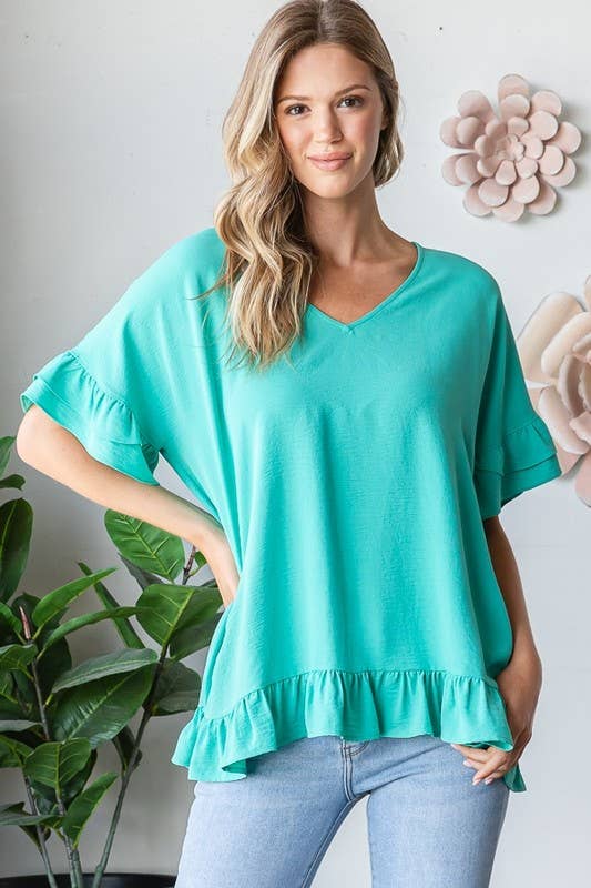 Ruffle sleeve airflow top