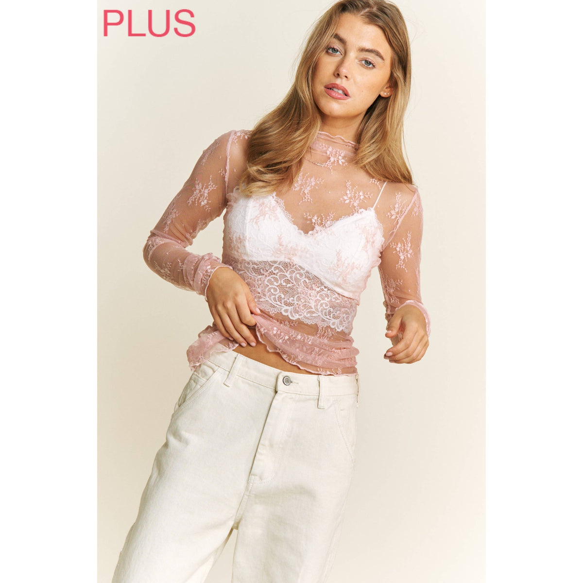 Plus mesh lace top