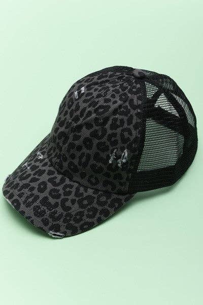 Distressed leopard baseball cap