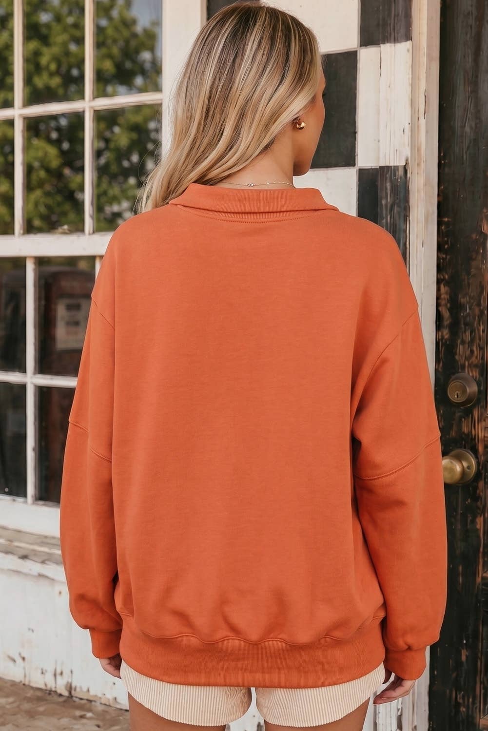 Cozy Fall Collared Raw Detail High Low Baggy Sweatshirt
