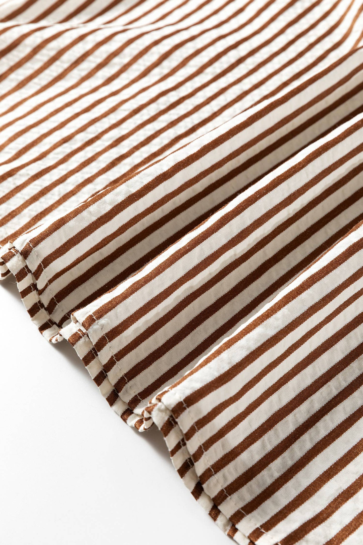 Brown Stripe Ruffled Short Sleeve