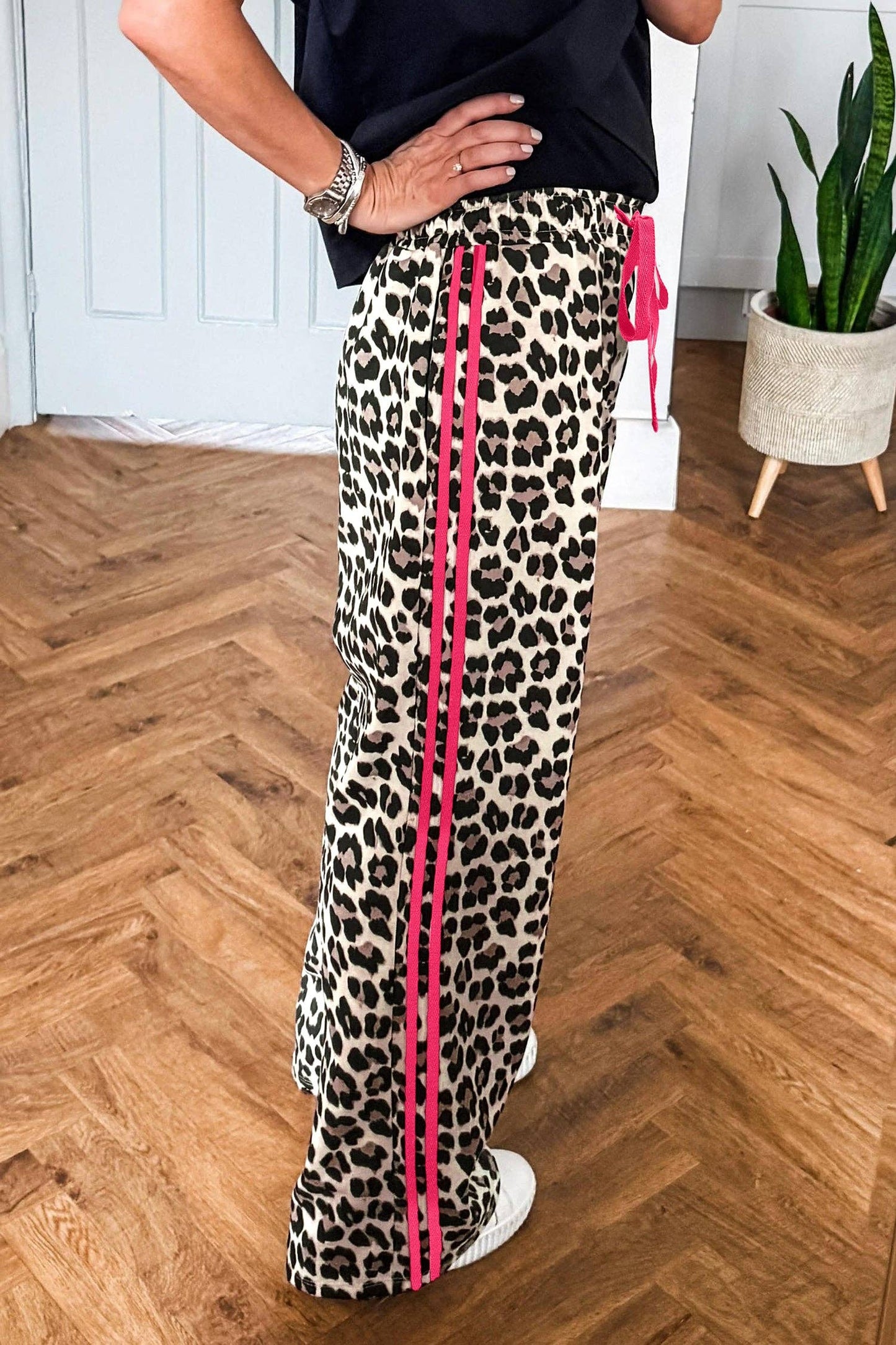 Side Stripe Leopard Wide leg Trousers
