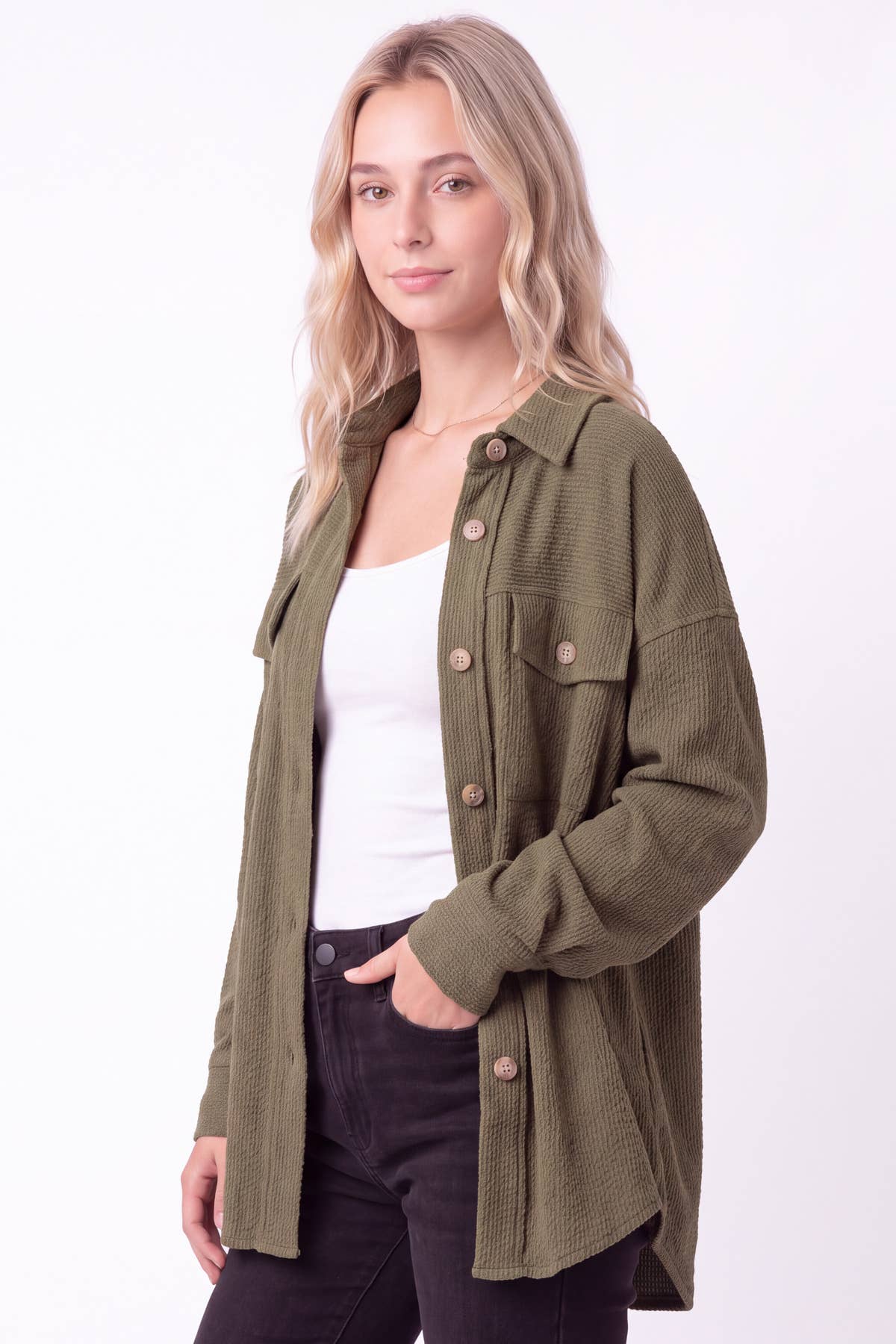 [PLUS SIZE] Rib Kit Button Down Shacket T6466XL