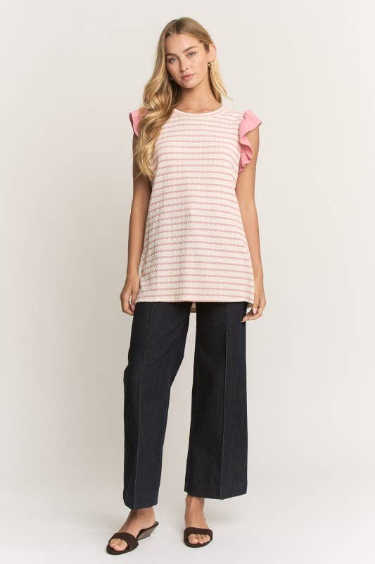 Striped ruffle sleeve top mauve