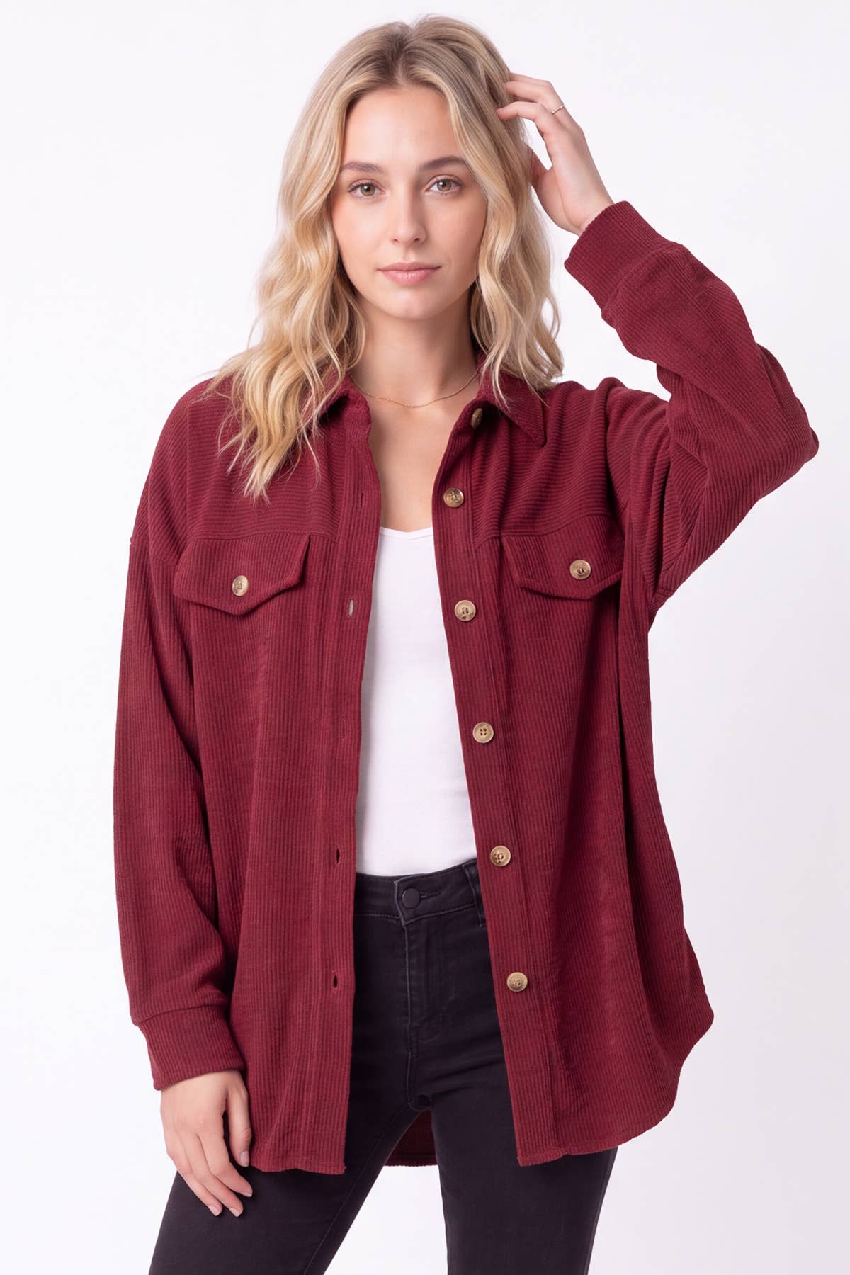 [PLUS SIZE] Rib Kit Button Down Shacket T6466XL