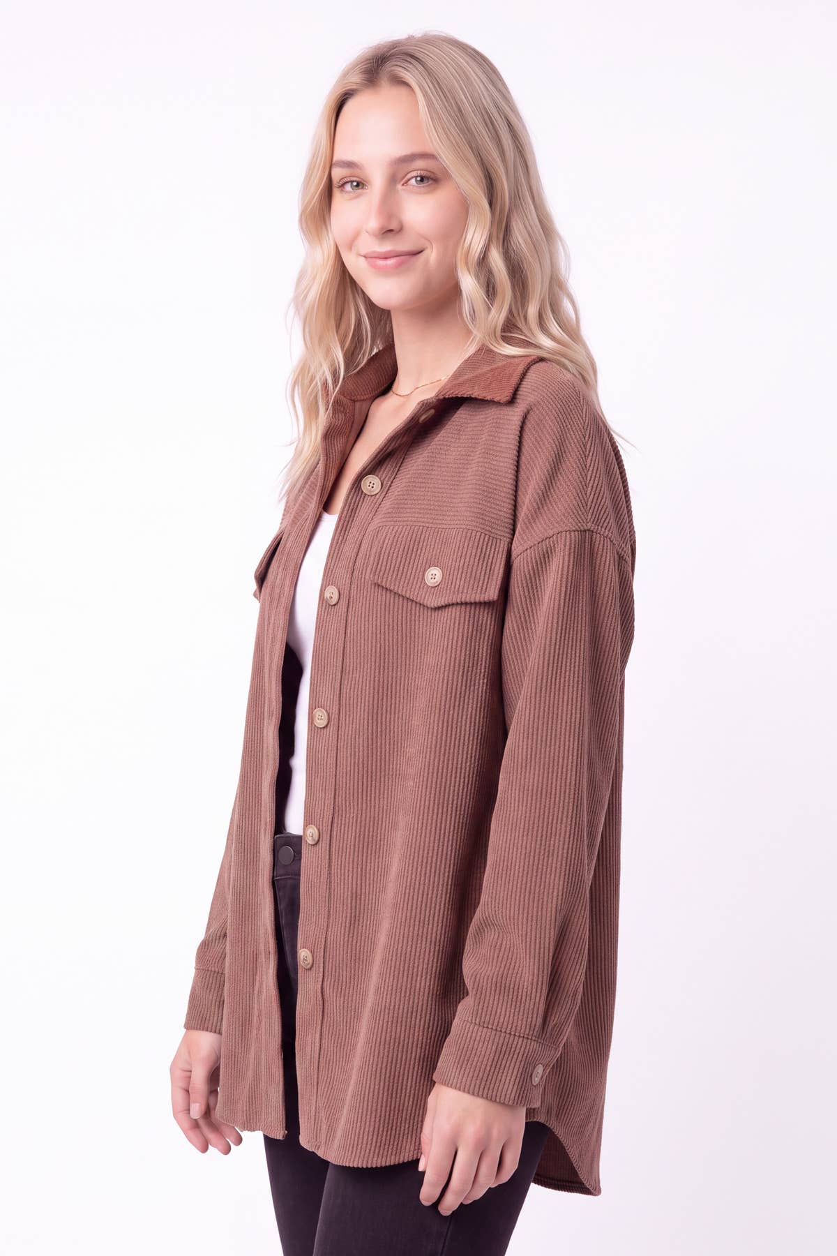 [PLUS SIZE] Rib Kit Button Down Shacket T6466XL