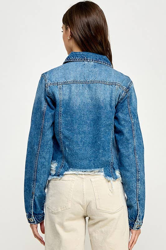 Plus Denim Jack with Distressed