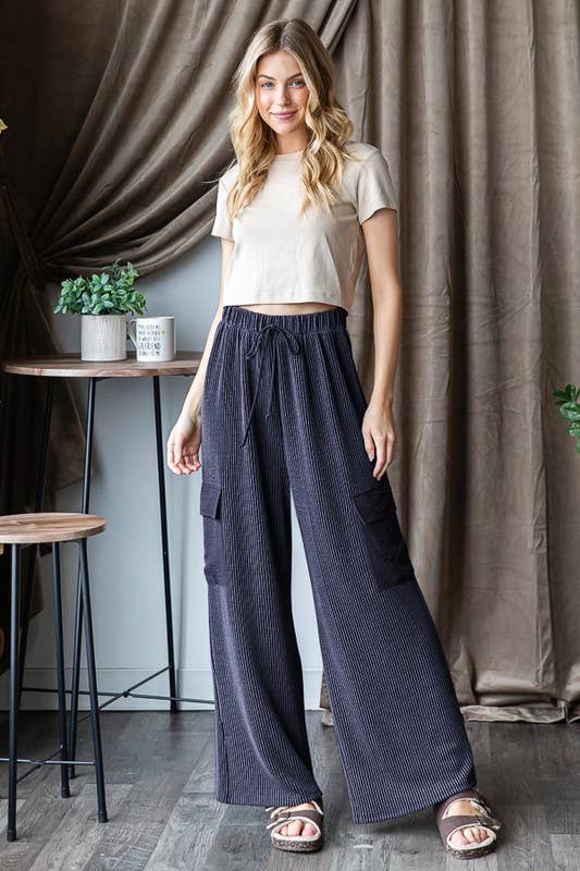 EP6780-10 SOLID URBAN RIBBED CASUAL PANTS