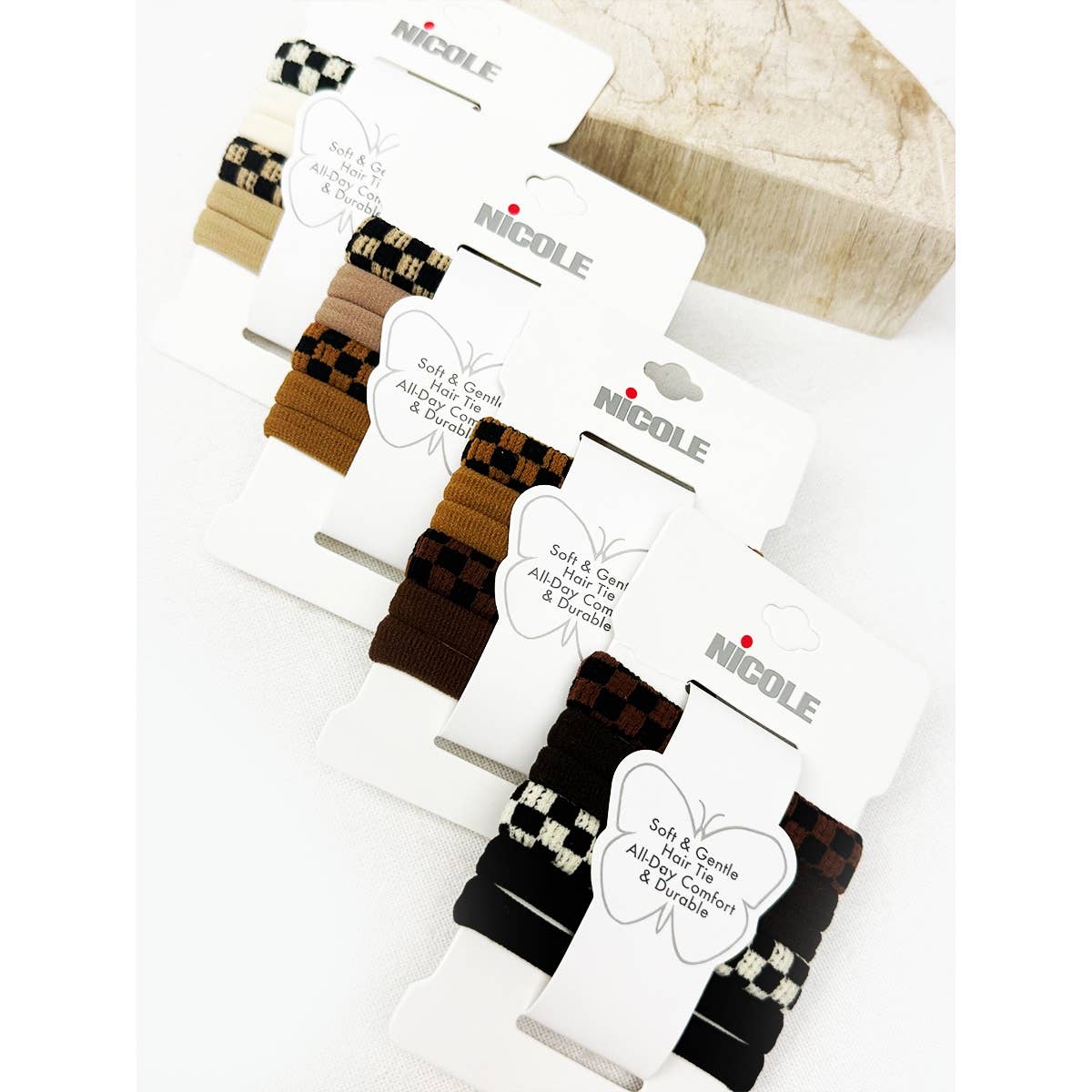 Checker Pattern Mixed Rolled Hair Tie Set