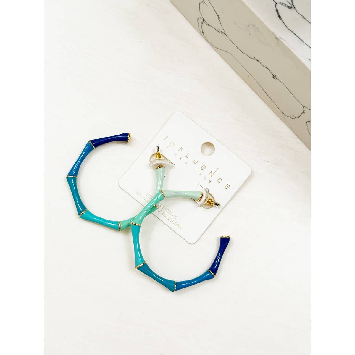 Bamboo Shaped Color block Brass Hook Earring