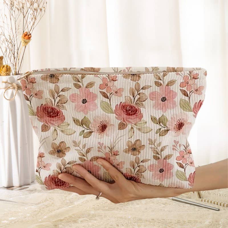 Floral travel cosmetic pouch