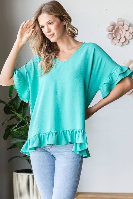 Ruffle sleeve airflow top