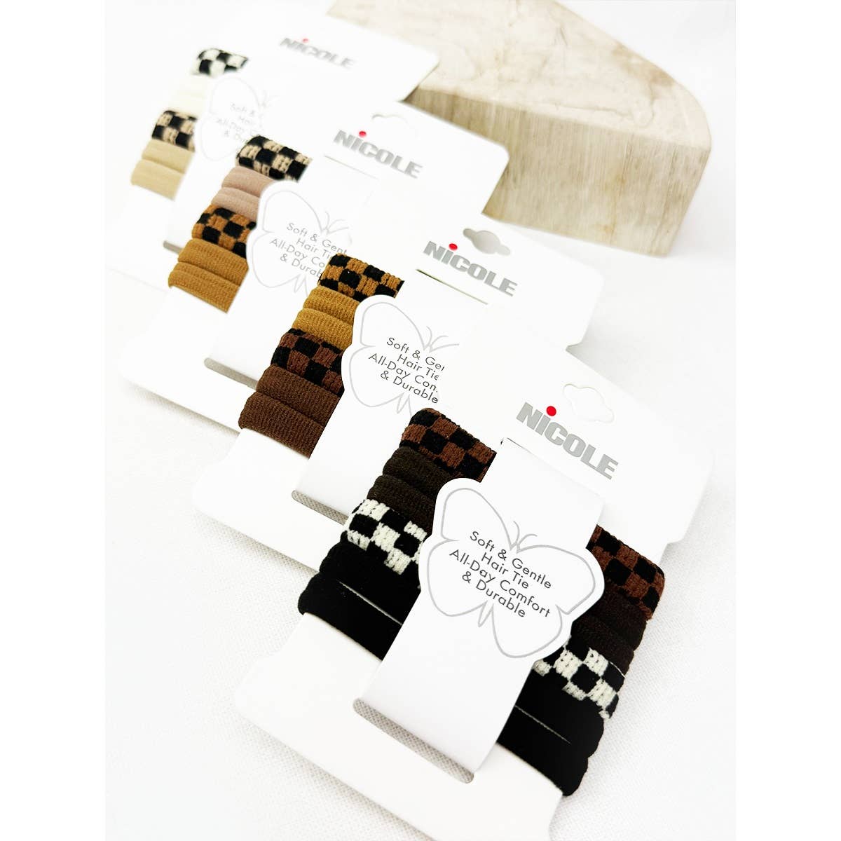 Checker Pattern Mixed Rolled Hair Tie Set