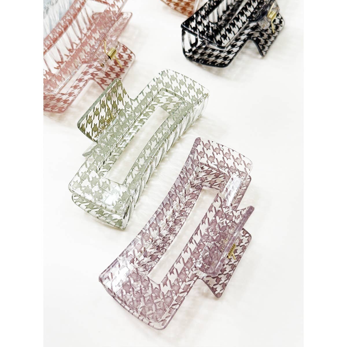 Houndstooth Pattern Cut Out Rectangle Hair Claw