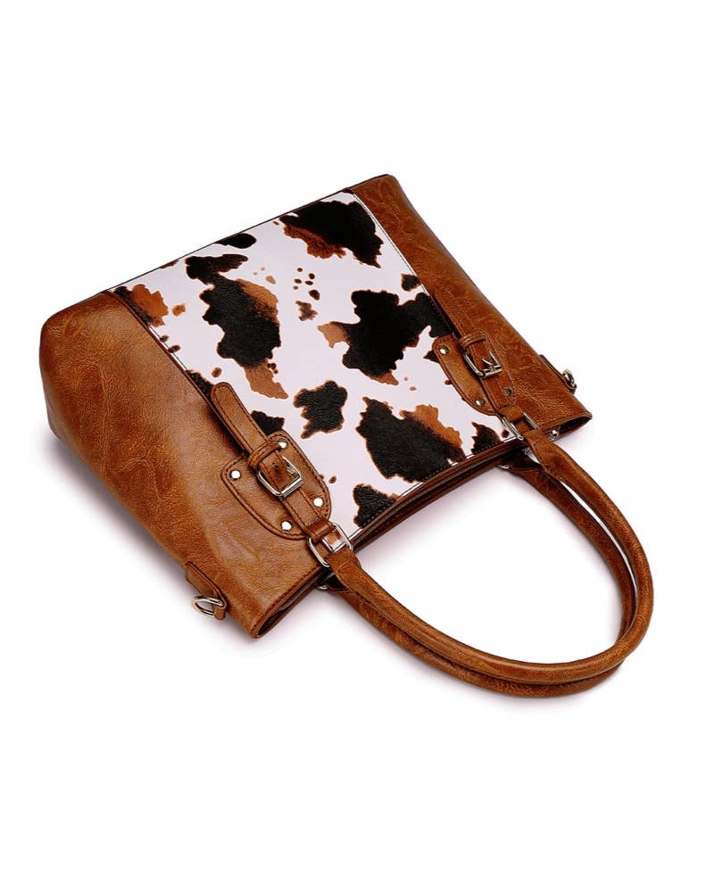 Cow print handbag with clutch