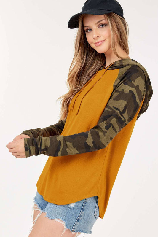 Camo Top with Hood in Fall Yellow