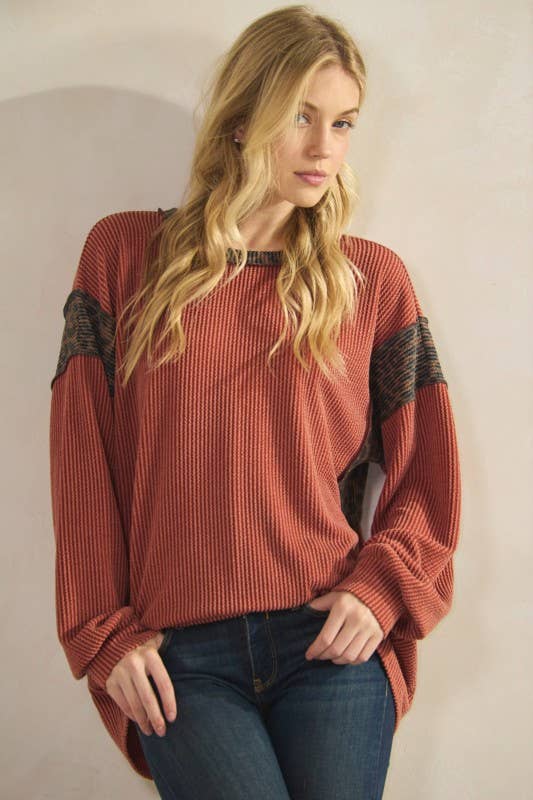 Rust animal ribbed top