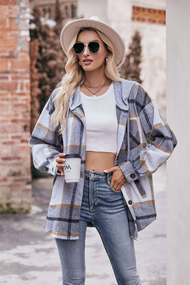 Plaid jacket with hood