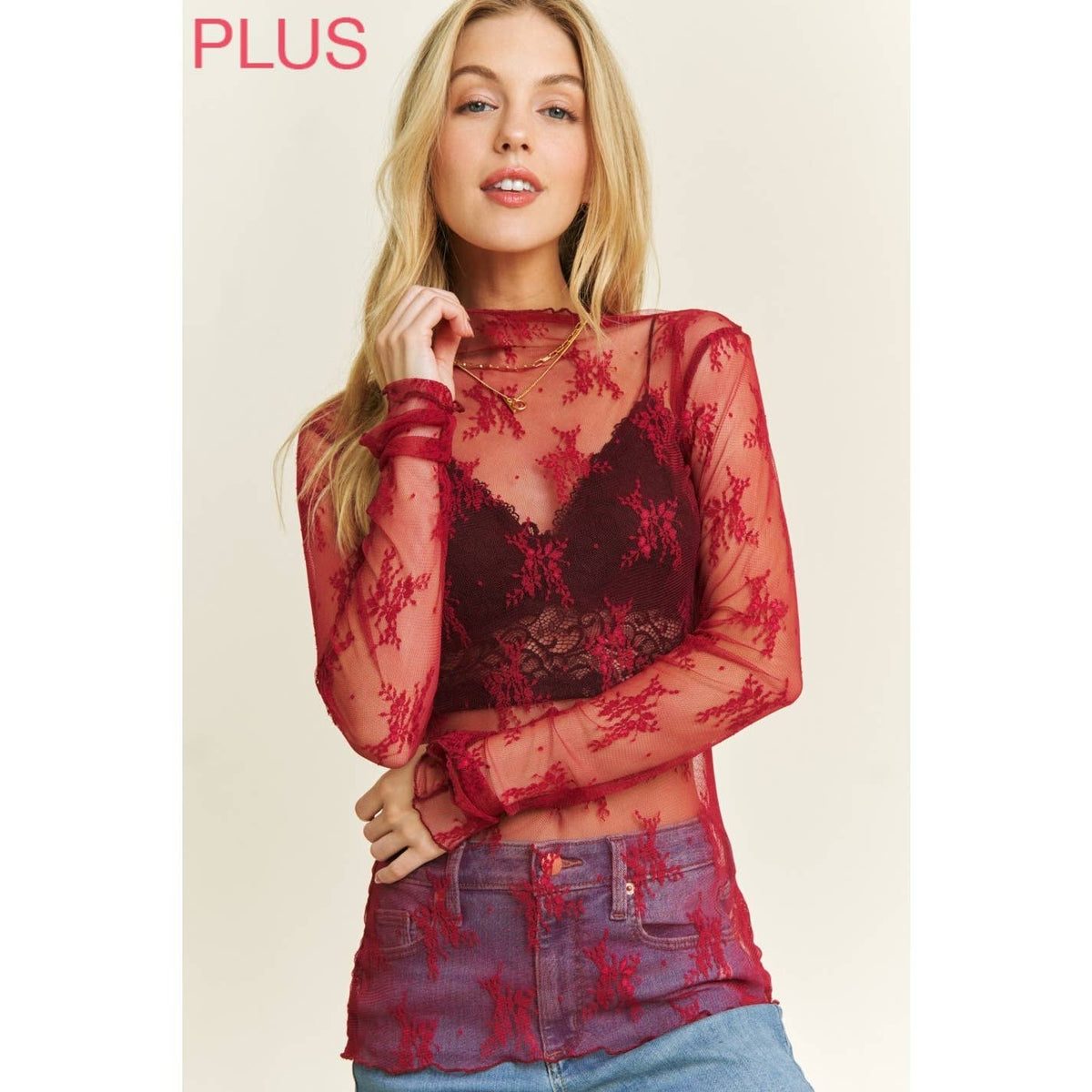 Plus mesh lace top