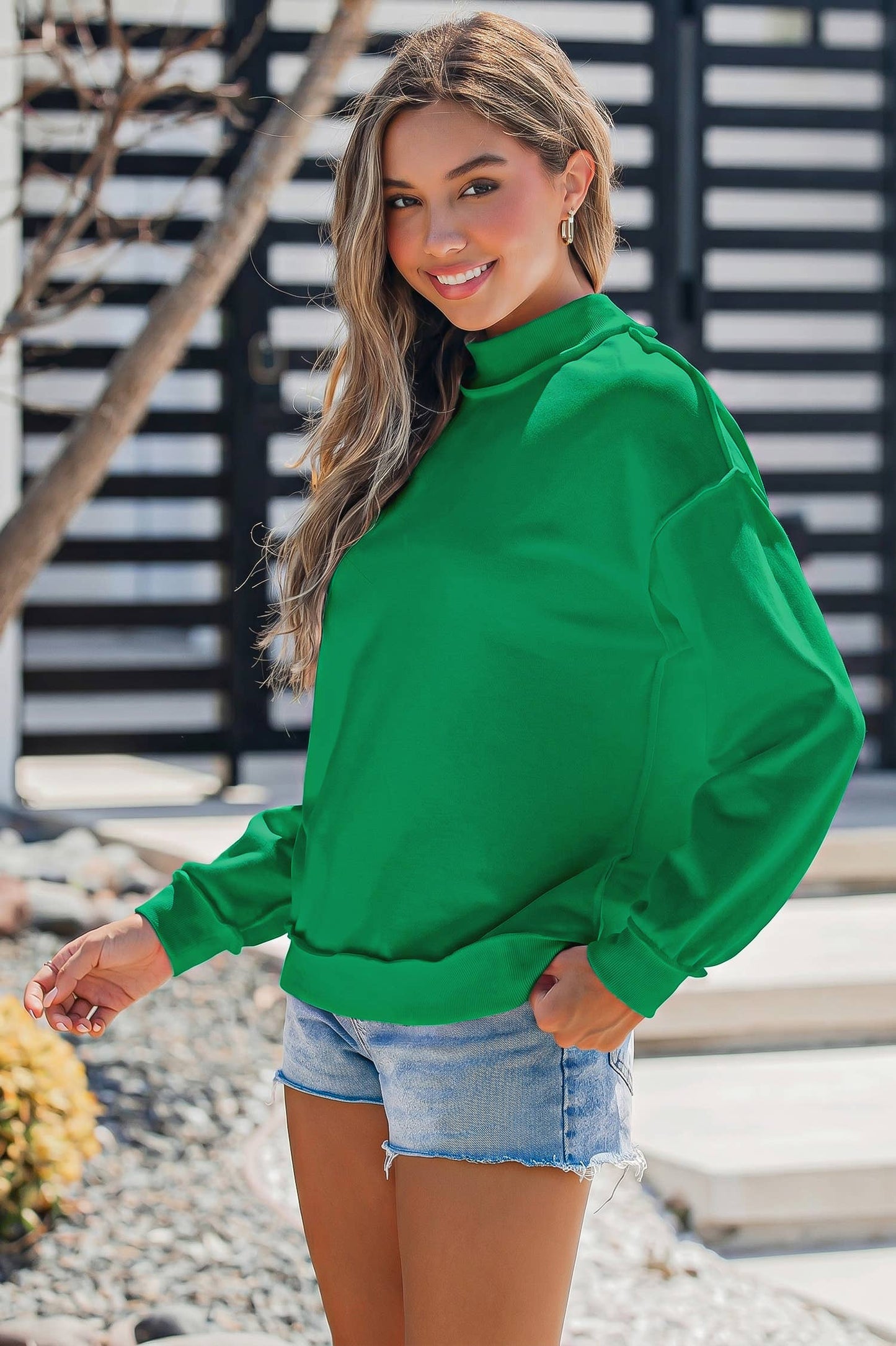 Oversize Drop Shoulder Reversible Mock Neck Sweatshirt S-4X