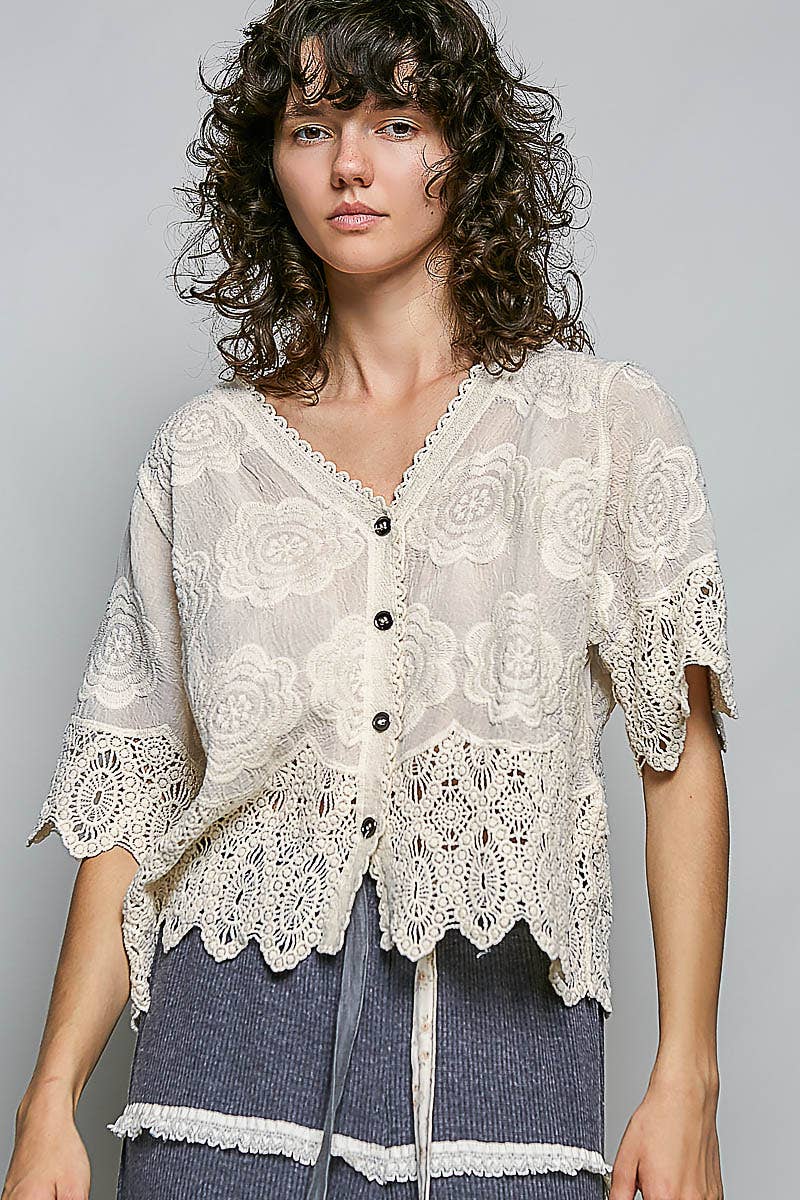 Crochet Trim Short Sleeve Top