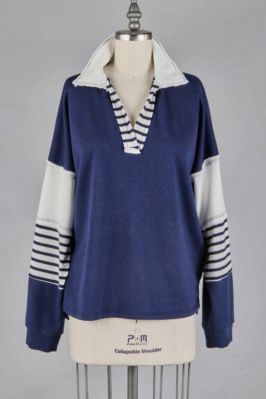 Varsity navy/white top