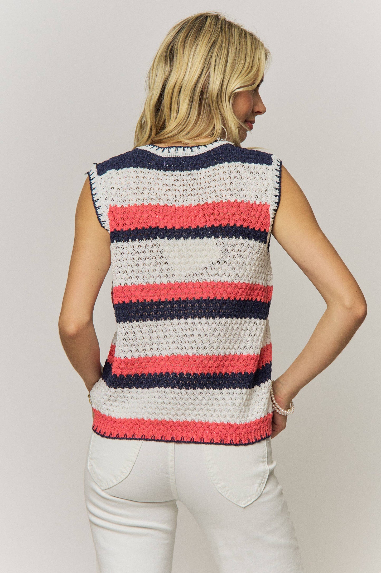 Striped star knit sleeveless top