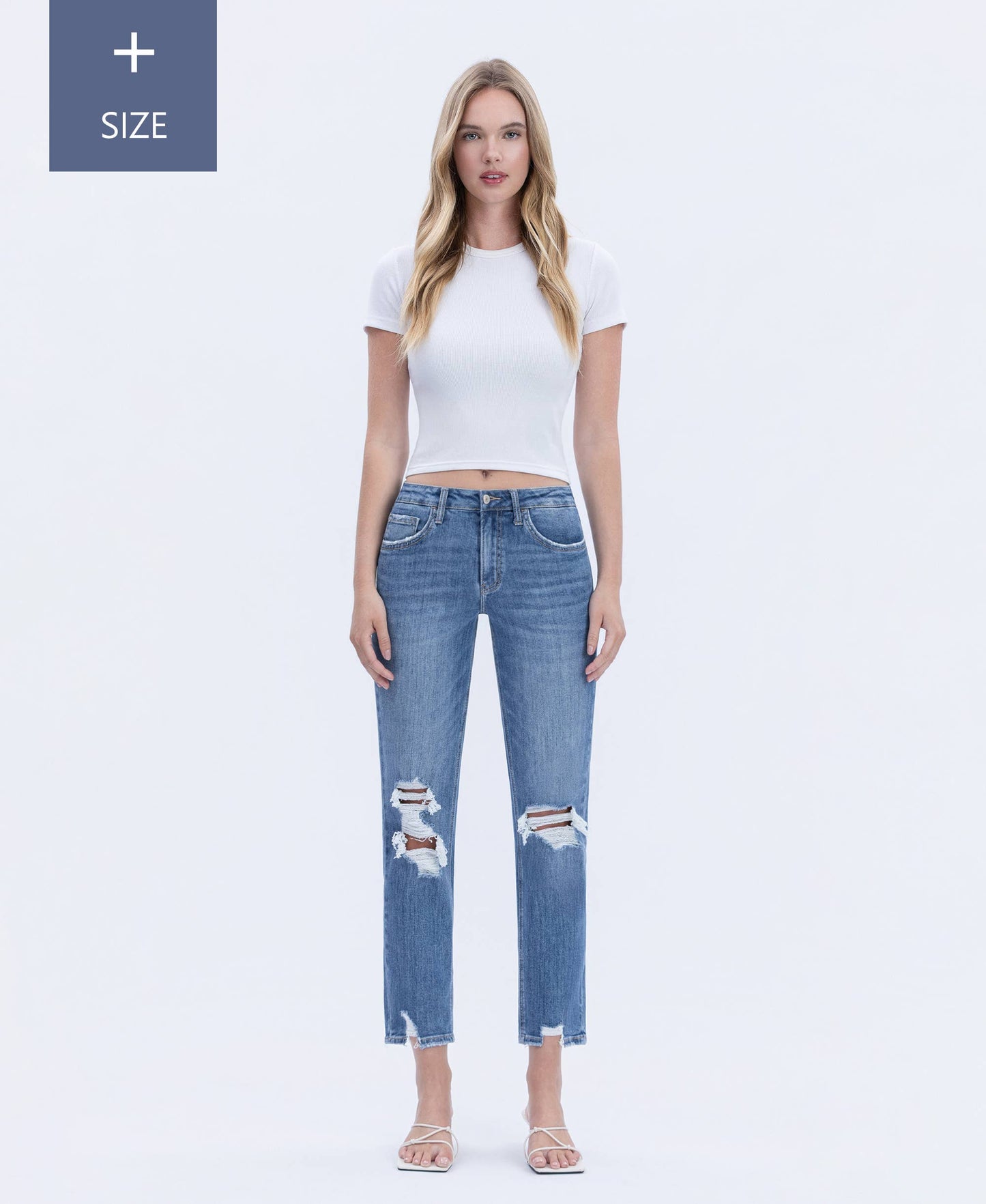 Plus Tummy Control Distressed High Rise Boyfriend Jeans