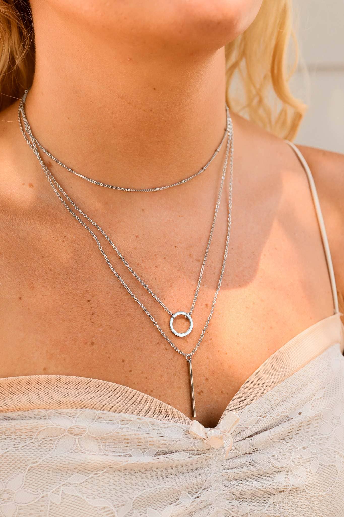 18K Gold PVD Stainless Steel 3 Row Layered Chain Necklace