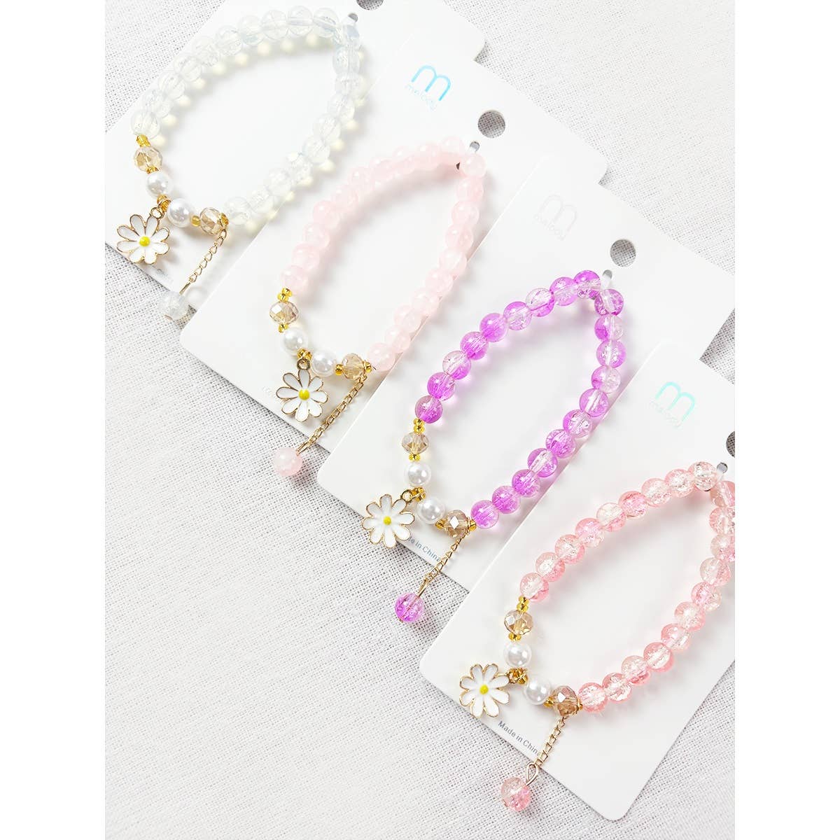Flower Charm Mix Beads Stretch Bracelet