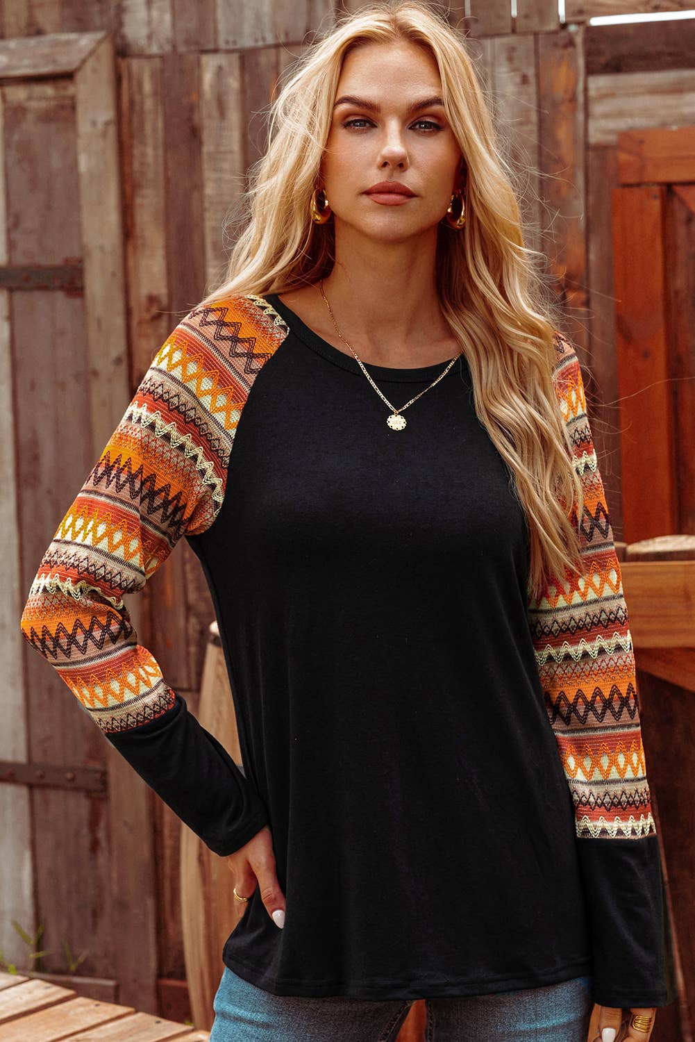 Fall Patterned Sleeve Tee