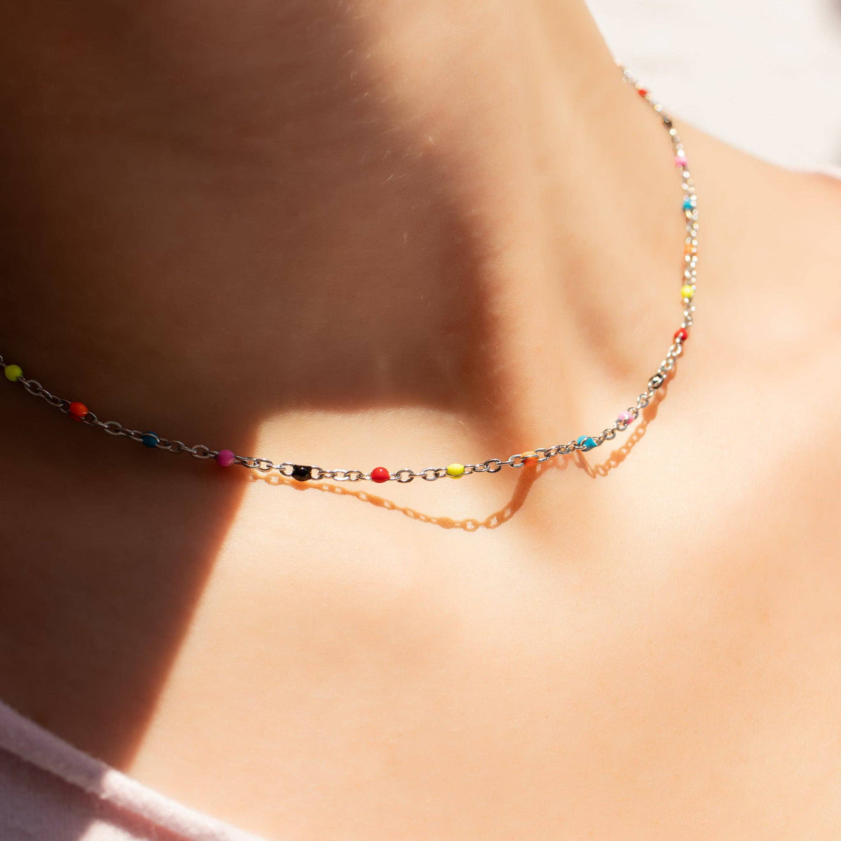 18K Gold PVD Stainless Steel Multi Confetti Chain Necklace