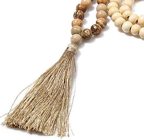 Boho Wood Bead & Tassel Necklace