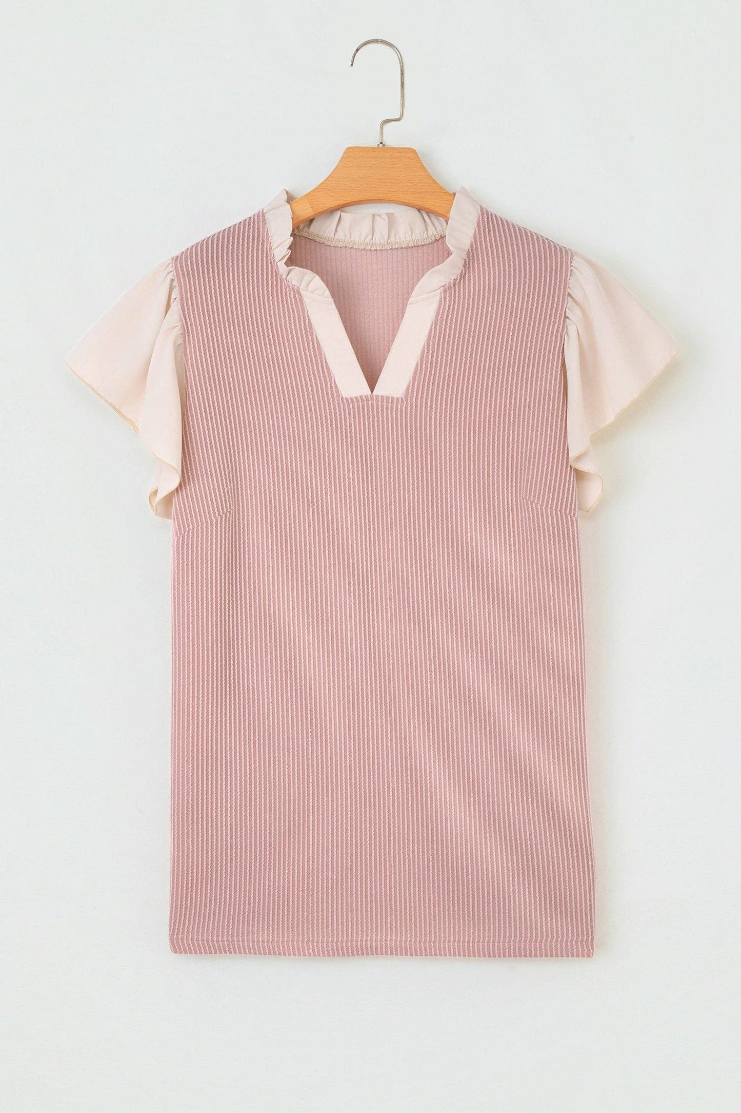 Mauve Frilled Neckline Ruffled Sleeve Plus