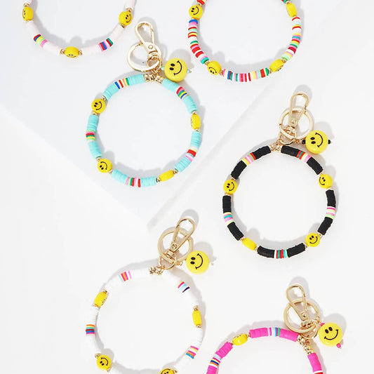 Smiley Face w Rubber Beads Keychain Bracelets