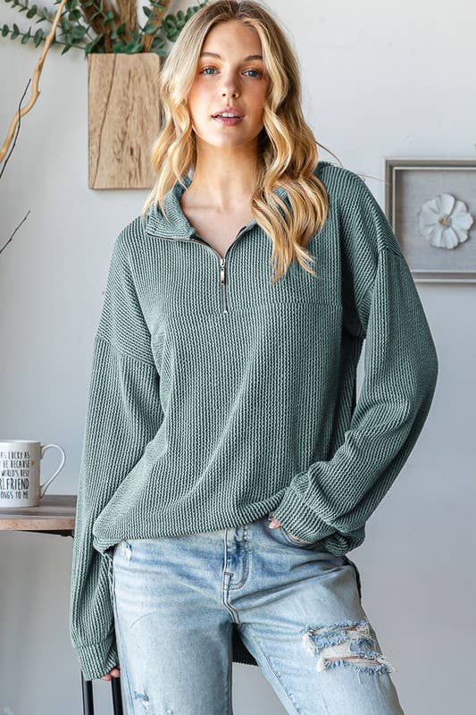 Ribbed hoodie half zip