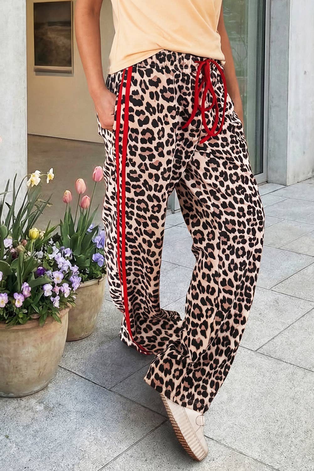 Side Stripe Leopard Wide leg Trousers
