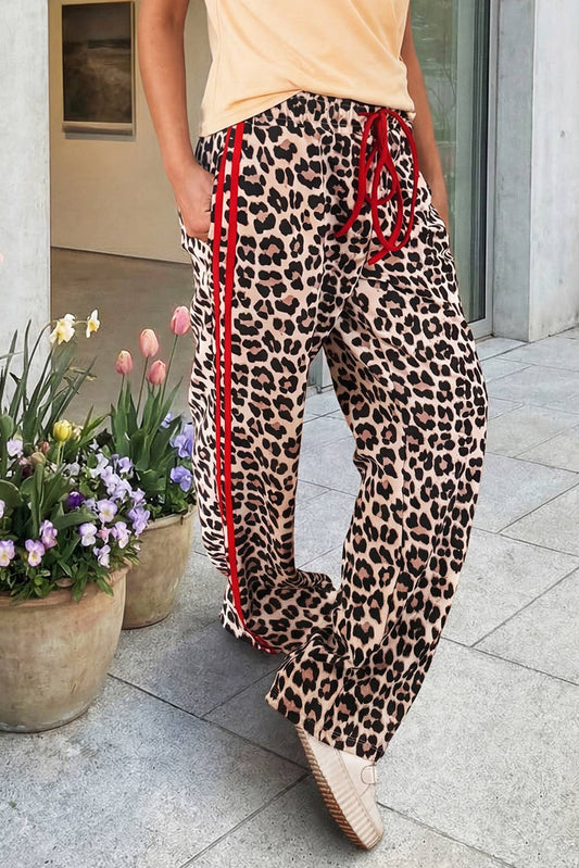 Side Stripe Leopard Wide leg Trousers
