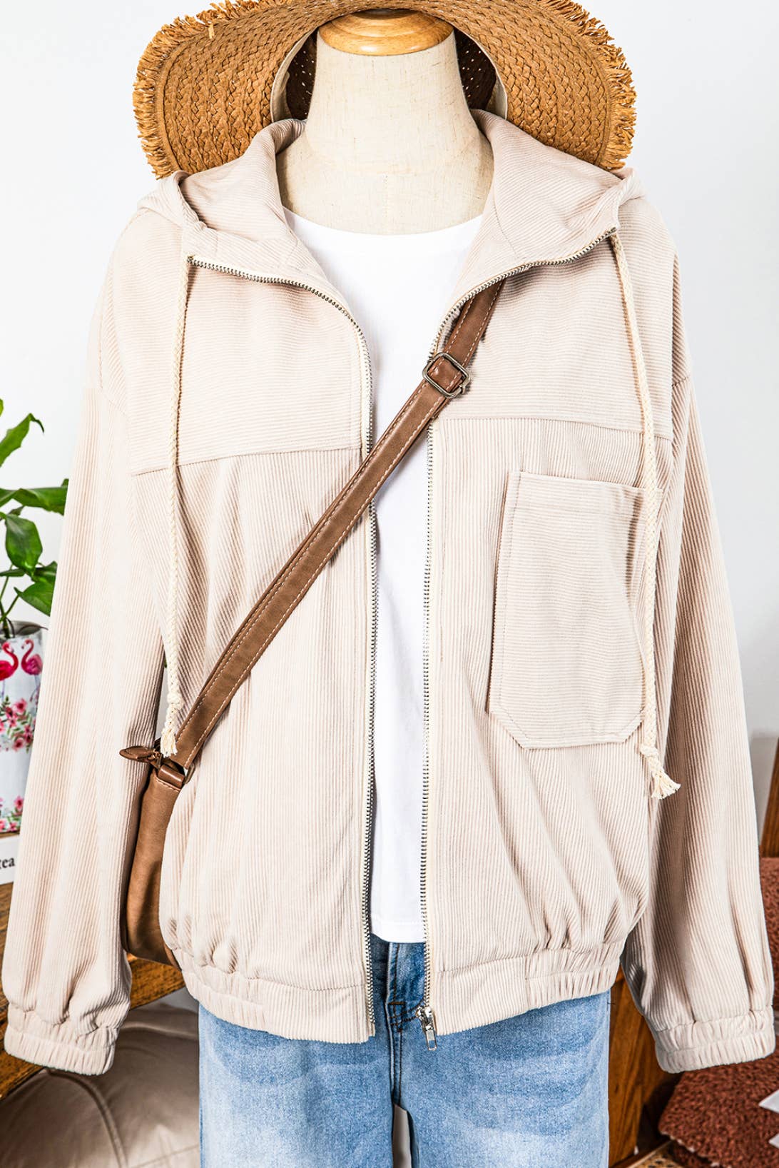 Corduroy Hooded Zip Up Jacket