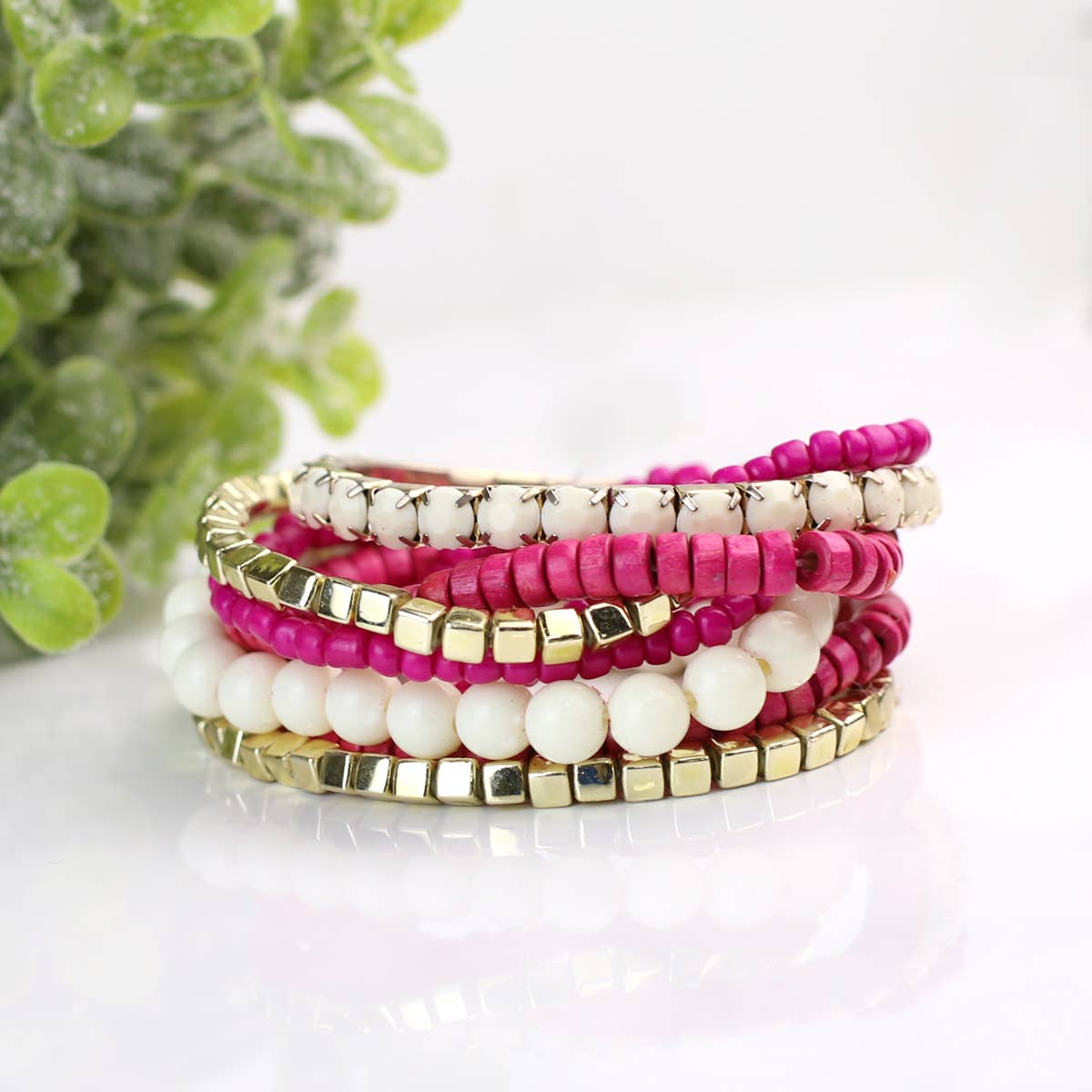 Boho Bracelet - Pink & Off-White