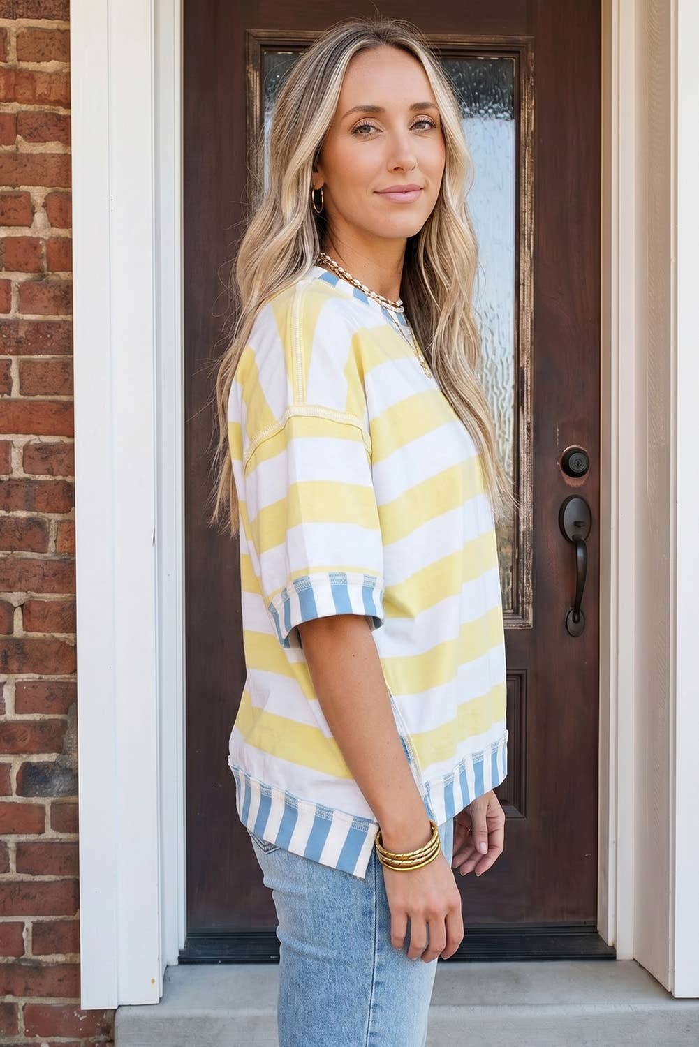 Yellow Blue Striped Top