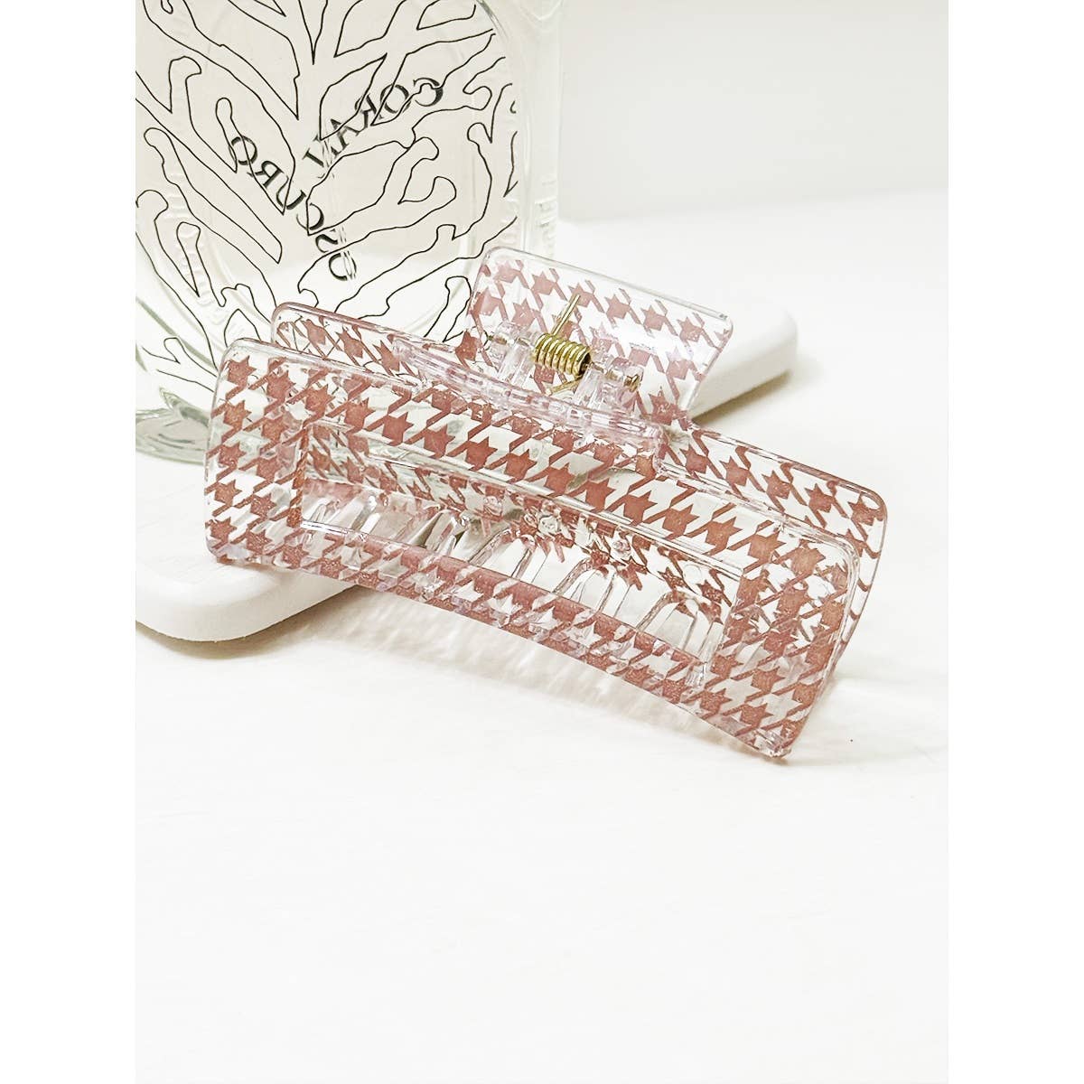 Houndstooth Pattern Cut Out Rectangle Hair Claw