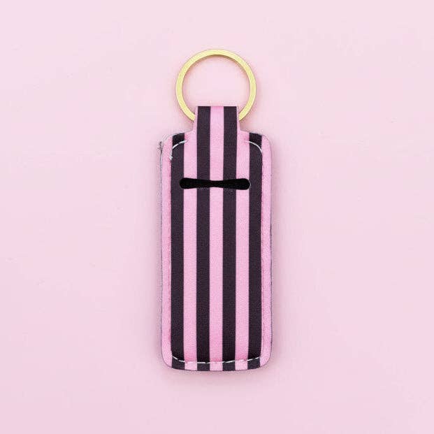 Lip Balm Keychain Holder - Chocolate Strawberry Stripes